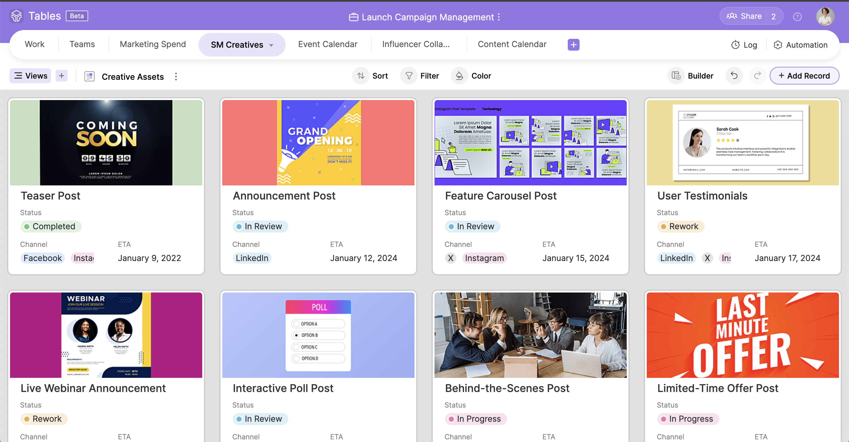 screenshot of Zoho Tables